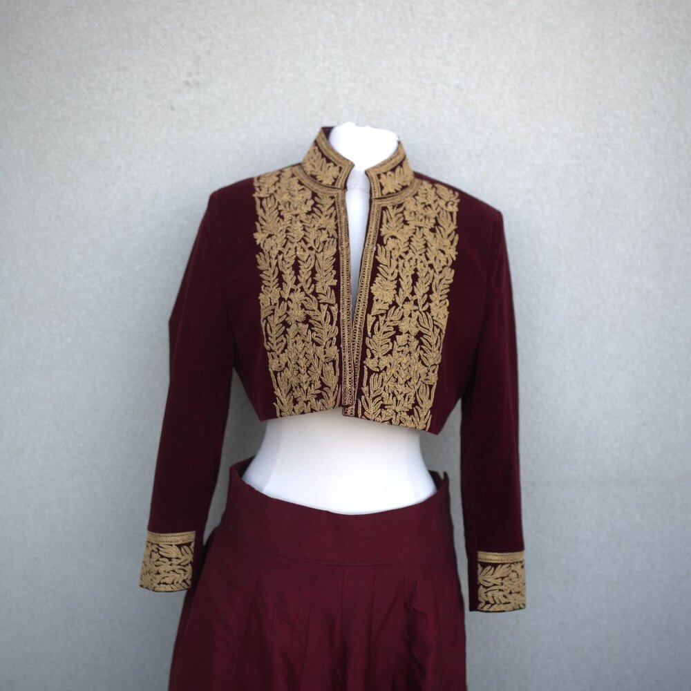 Red Maroon Top with Gold Accents & Maxi Skirt Set